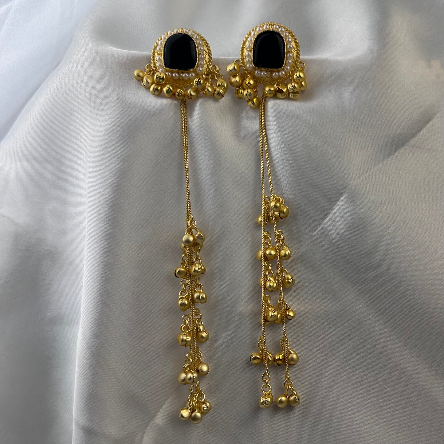 Premium Kashmiri Brass Ghungroo Long Earring Black