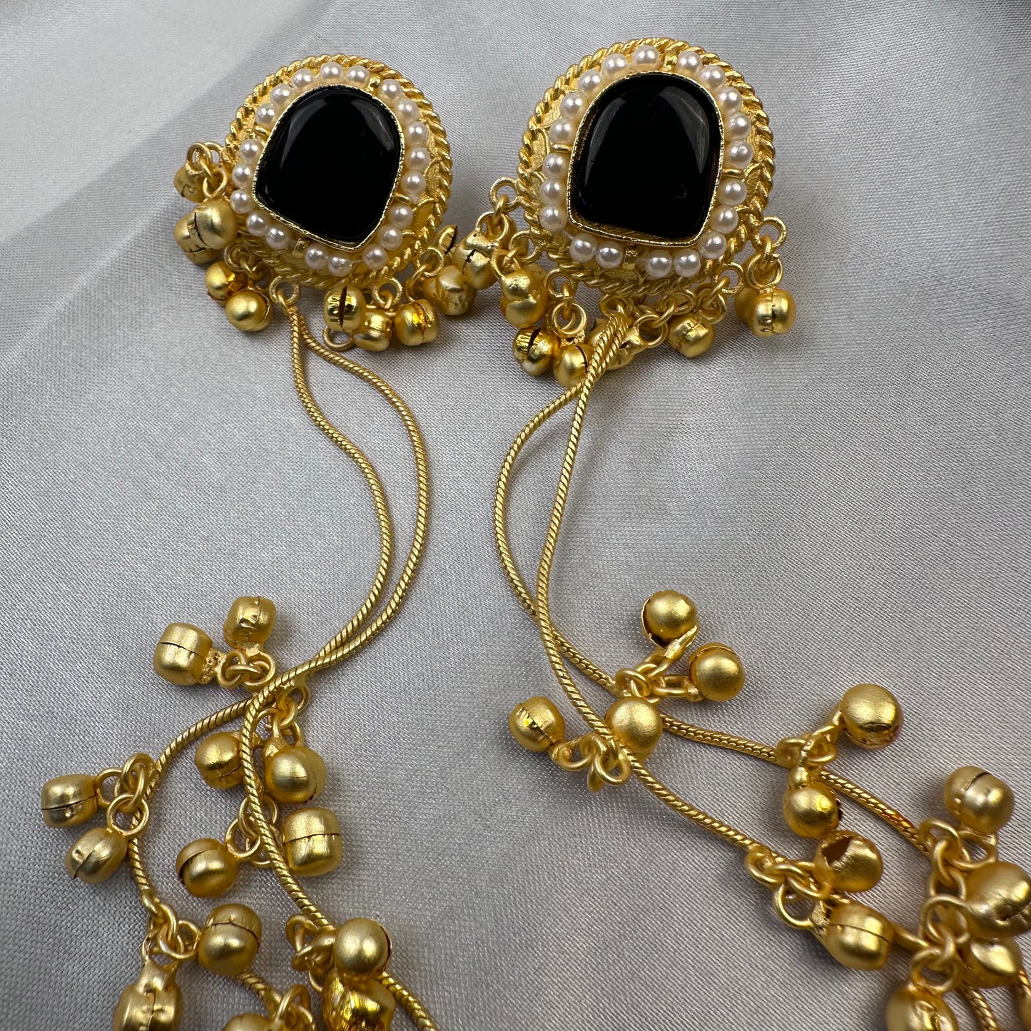 Premium Kashmiri Brass Ghungroo Long Earring Black