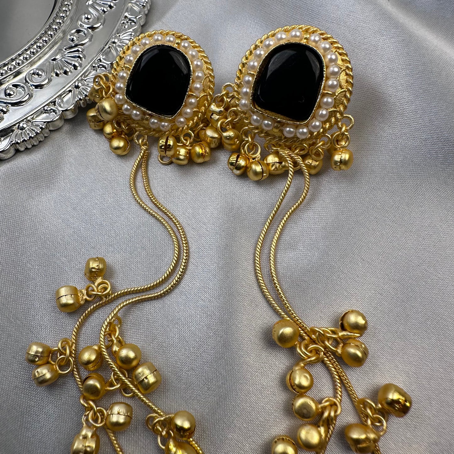 Premium Kashmiri Brass Ghungroo Long Earring Black