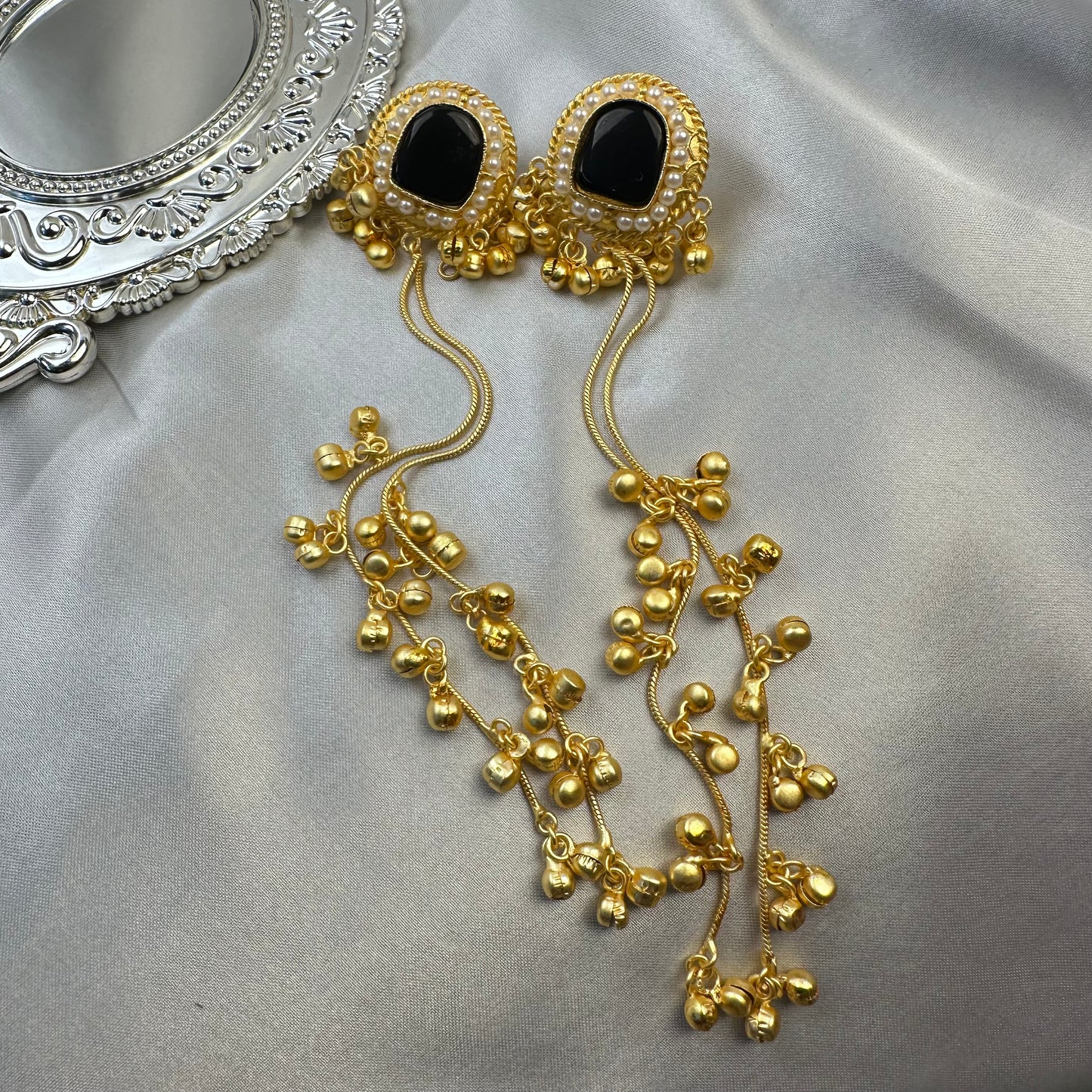 Premium Kashmiri Brass Ghungroo Long Earring Black