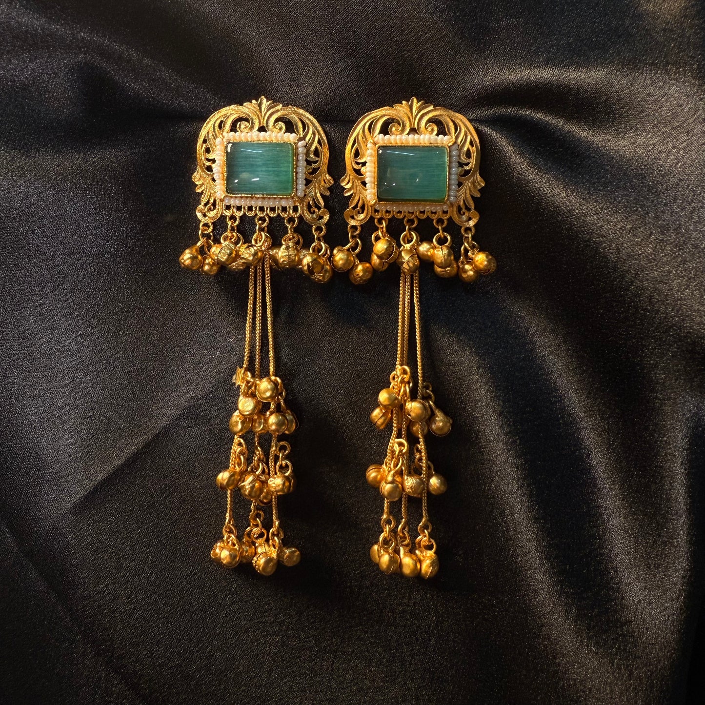 Kashmiri Brass Ghungroo Jhumka Earring Sea Green