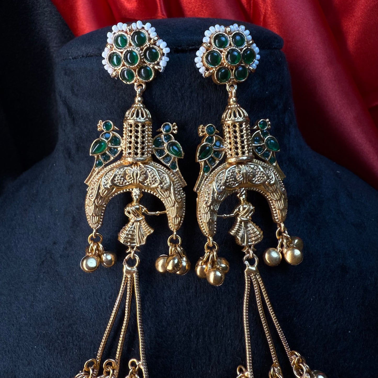 Kashmiri Long Jhumka Earrings Green
