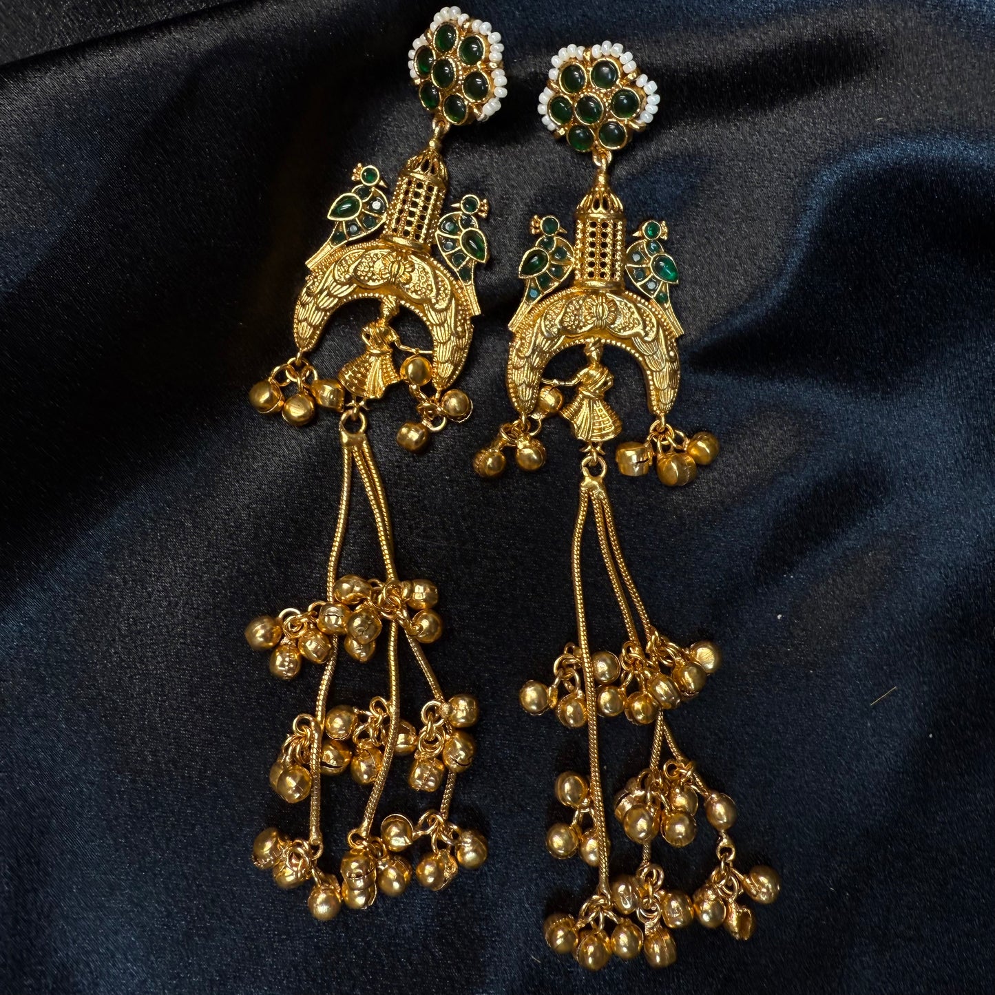 Kashmiri Long Jhumka Earrings Green
