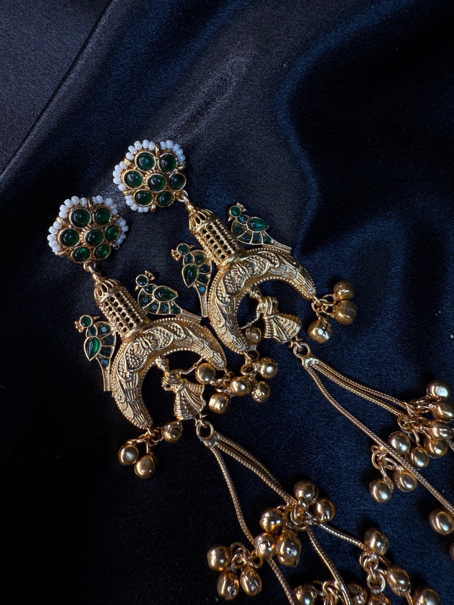 Kashmiri Long Jhumka Earrings Green