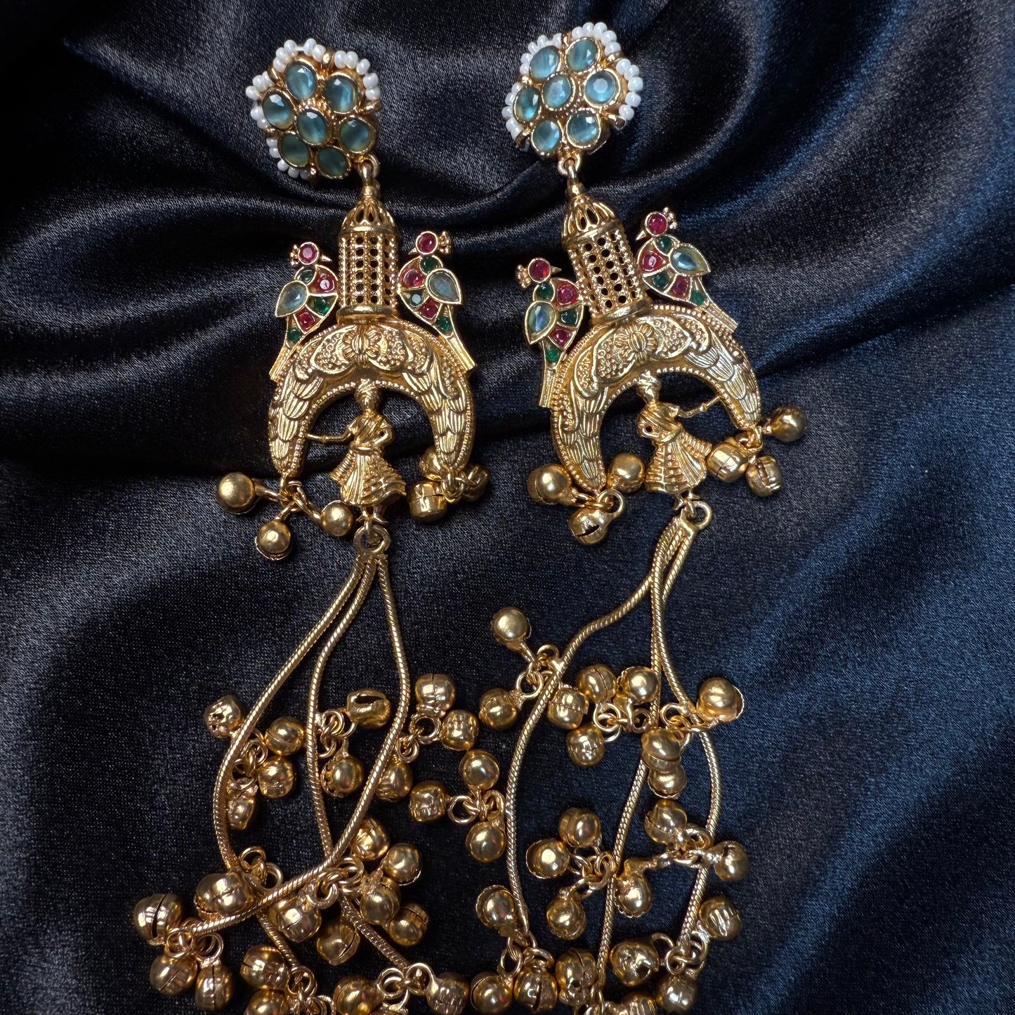 Kashmiri royal Jhumka Earrings Sky Blue