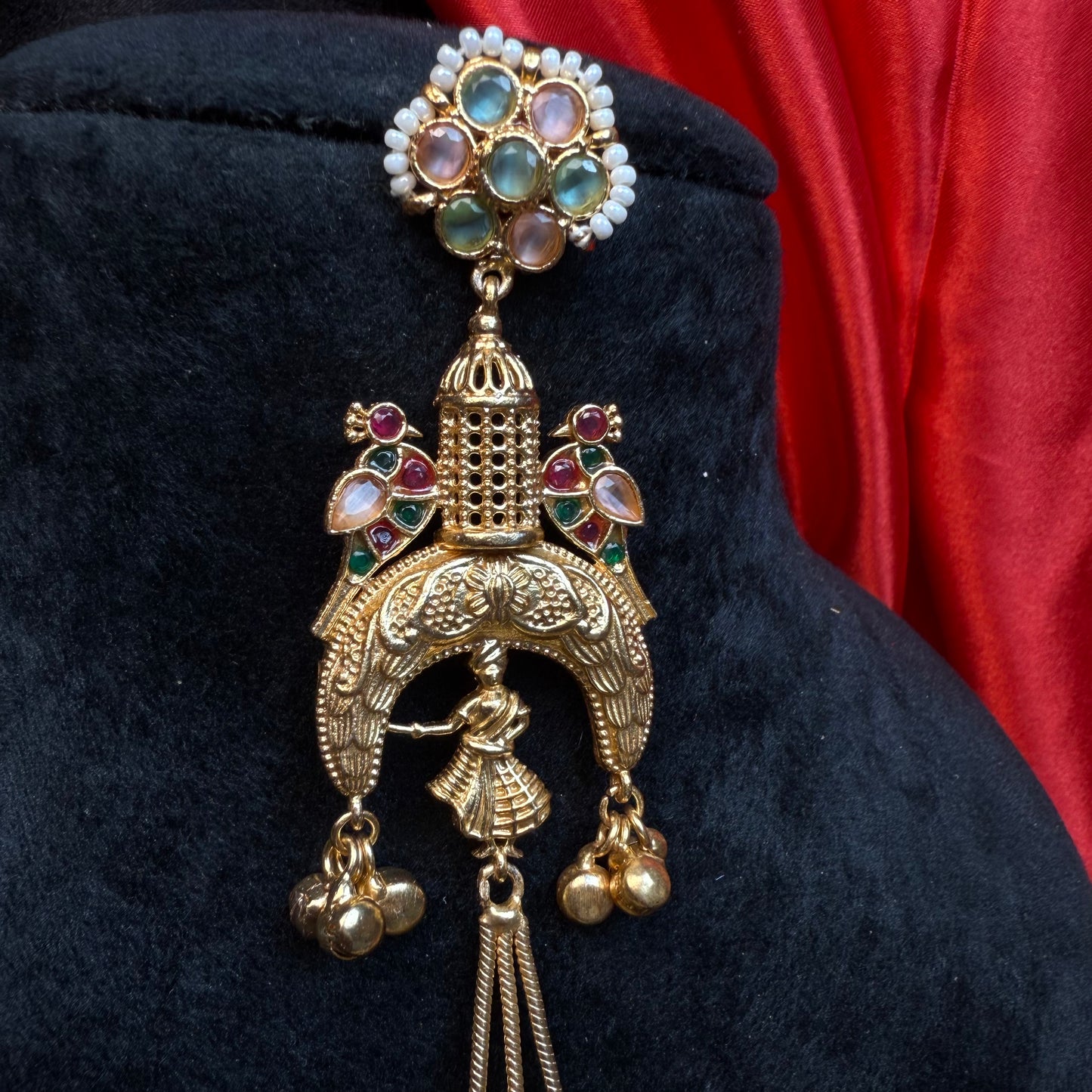 Kashmiri Long Jhumka Earrings Green Multicolor
