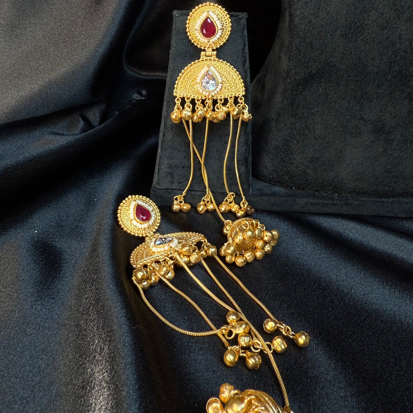 Kashmiri Pearl Drop Long Jhumka Earrings Maroon
