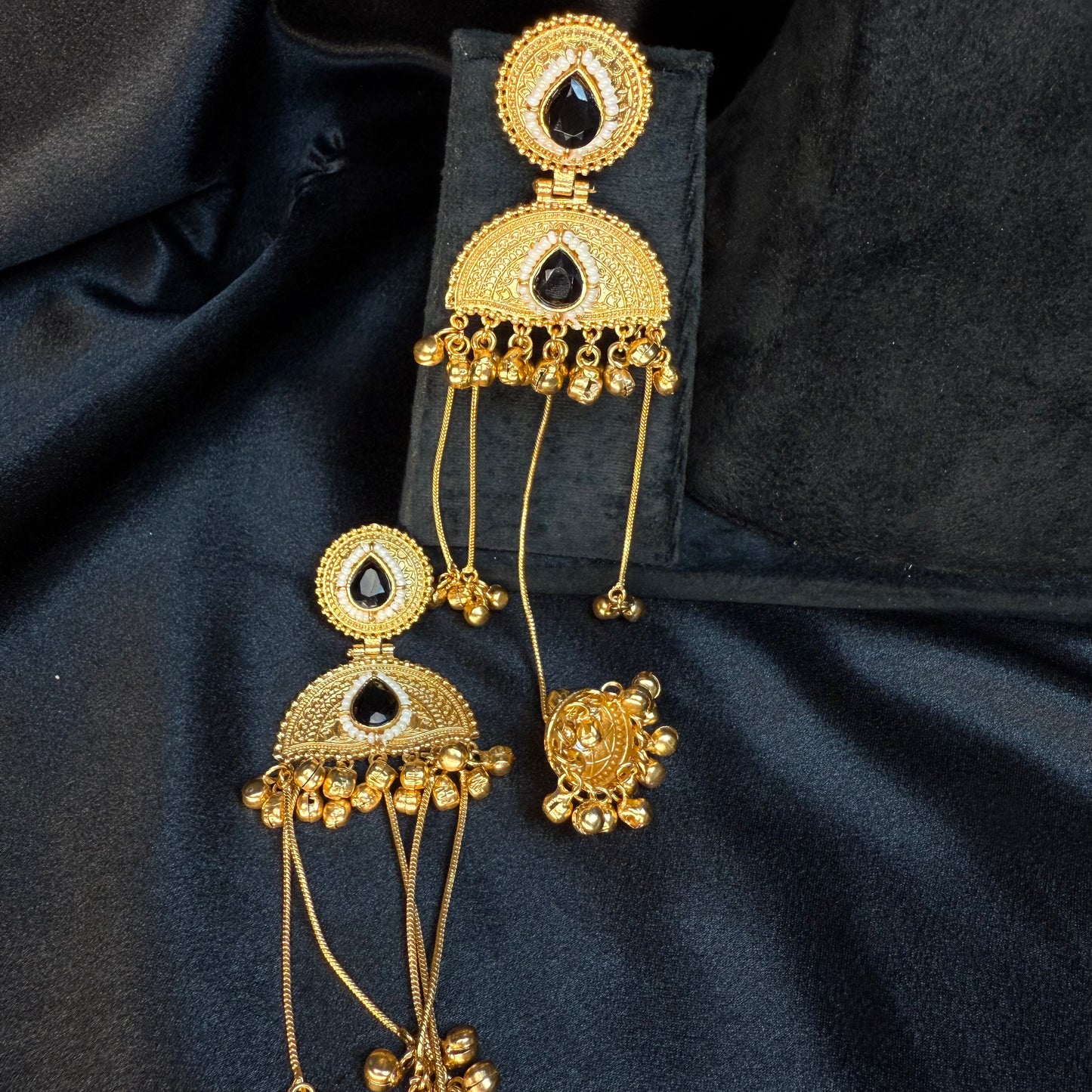 Kashmiri Pearl Drop Long Jhumka Earrings Black