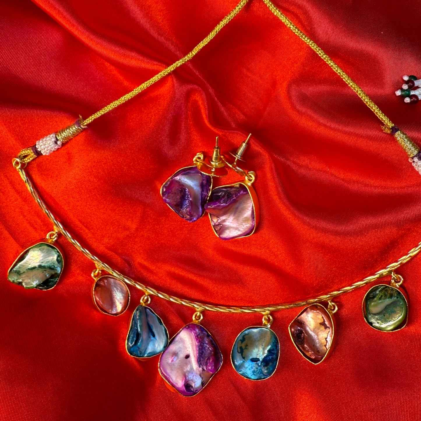 Trendy Multicolor Stone Gold-Plated Necklace Set for Women & Girls