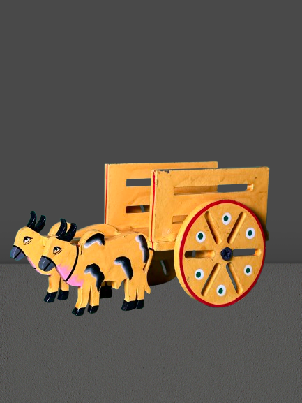 Brass Bullock Cart/Bailgadi - Red, Yellow & Green