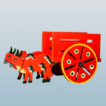 Brass Bullock Cart/Bailgadi - Red, Yellow & Green