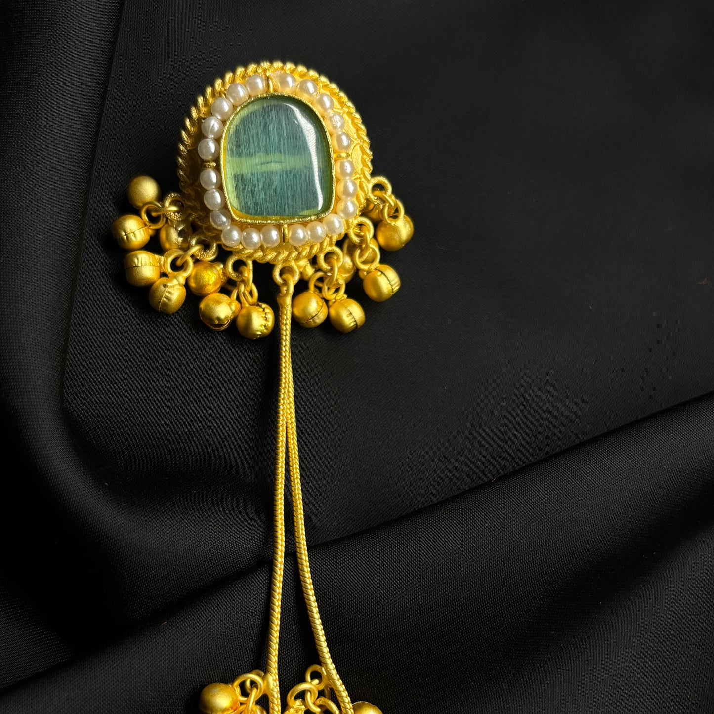 Kashmiri Ghungru Earrings with Green Stone & Pearl Detailing – Traditional Ethnic Wear