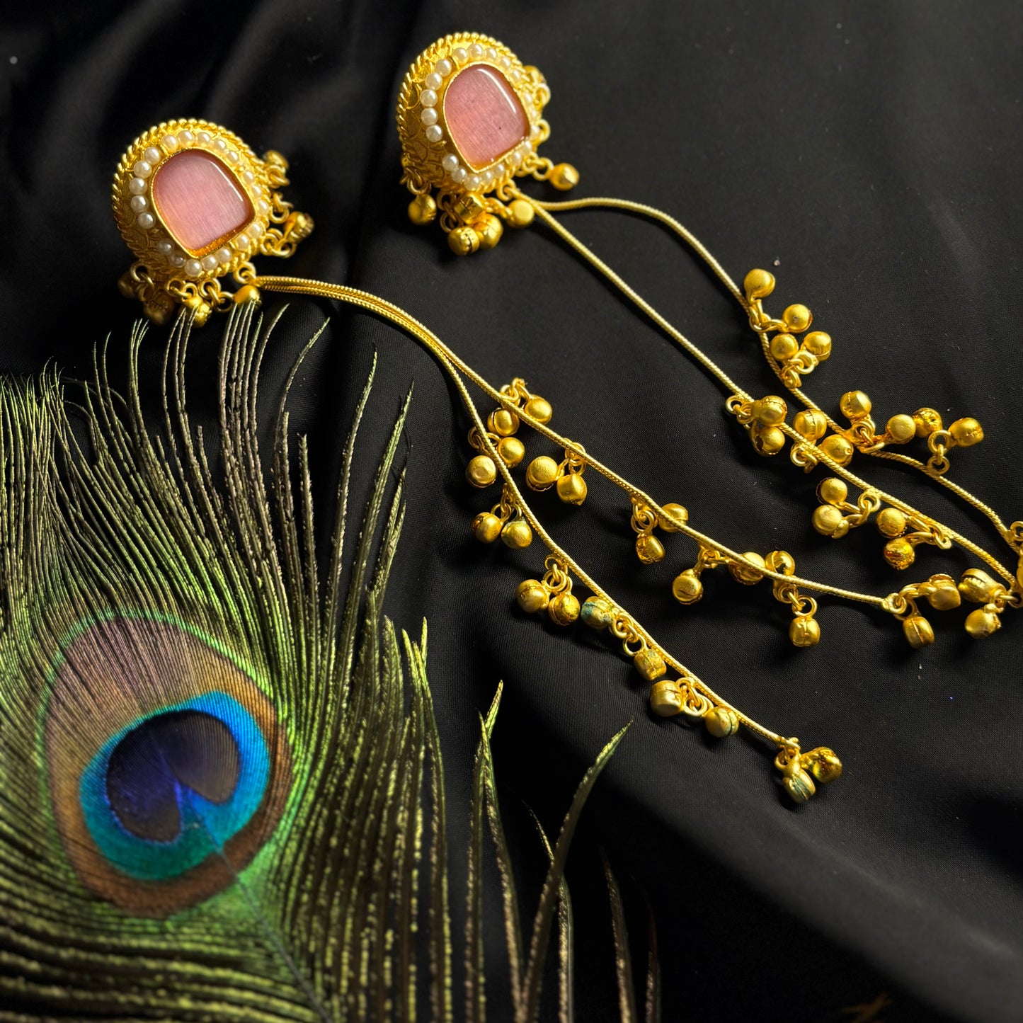 Kashmiri Ghungru Earrings with Pink Stone & Pearl Detailing – Traditional Ethnic Wear