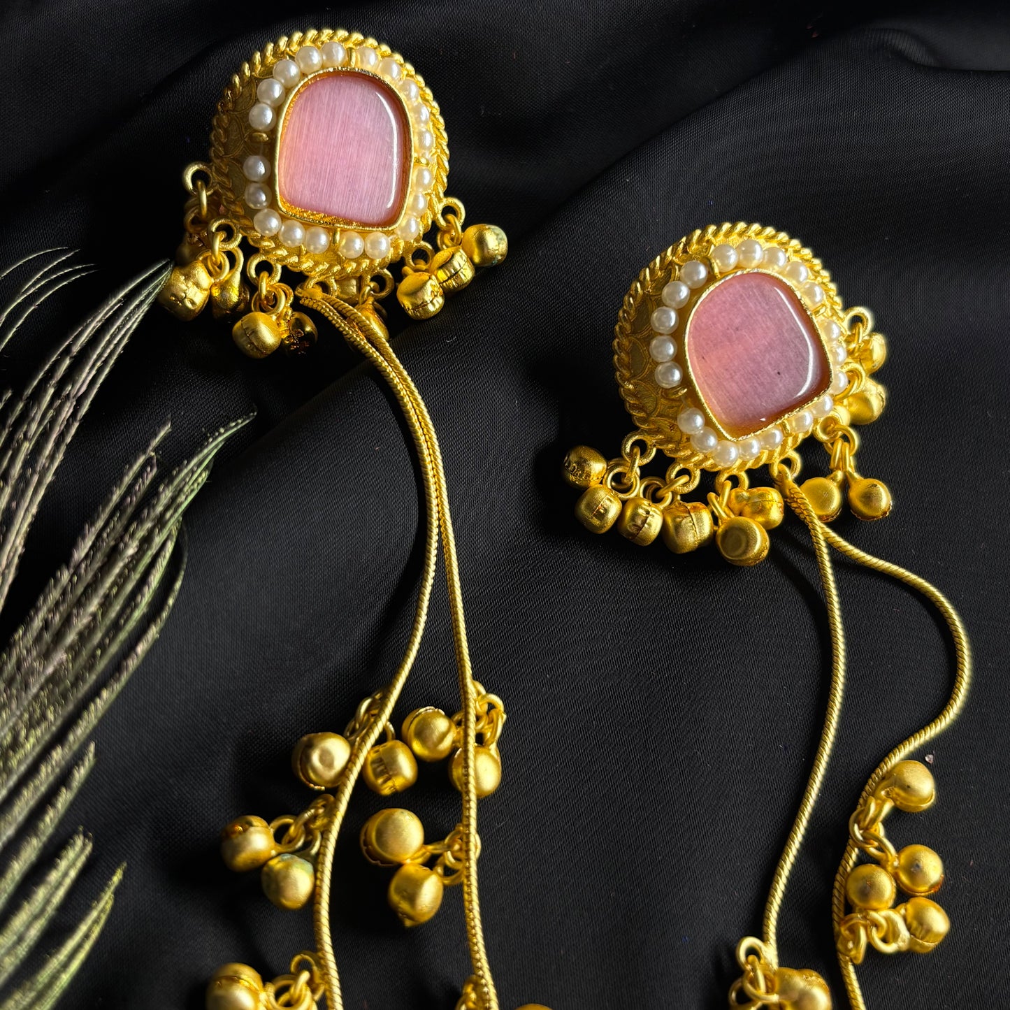 Kashmiri Ghungru Earrings with Pink Stone & Pearl Detailing – Traditional Ethnic Wear