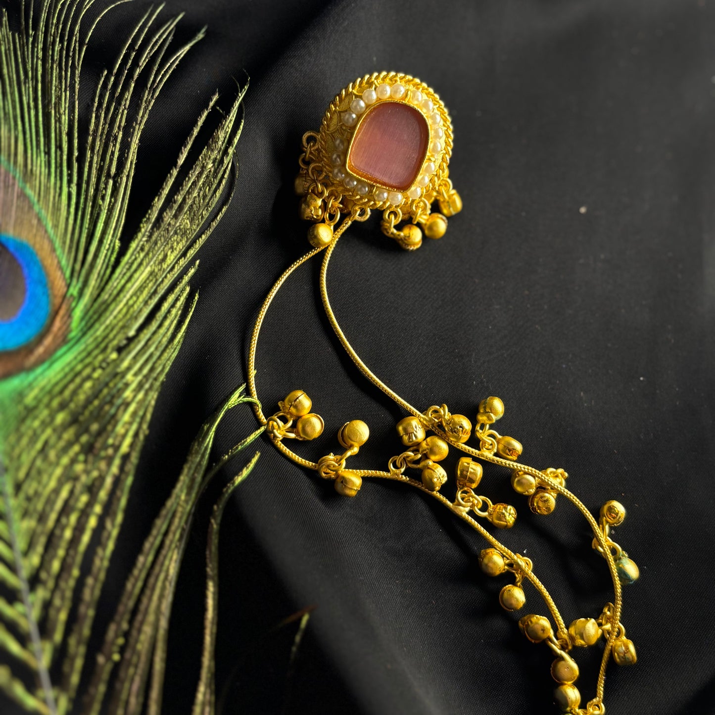 Kashmiri Ghungru Earrings with Pink Stone & Pearl Detailing – Traditional Ethnic Wear