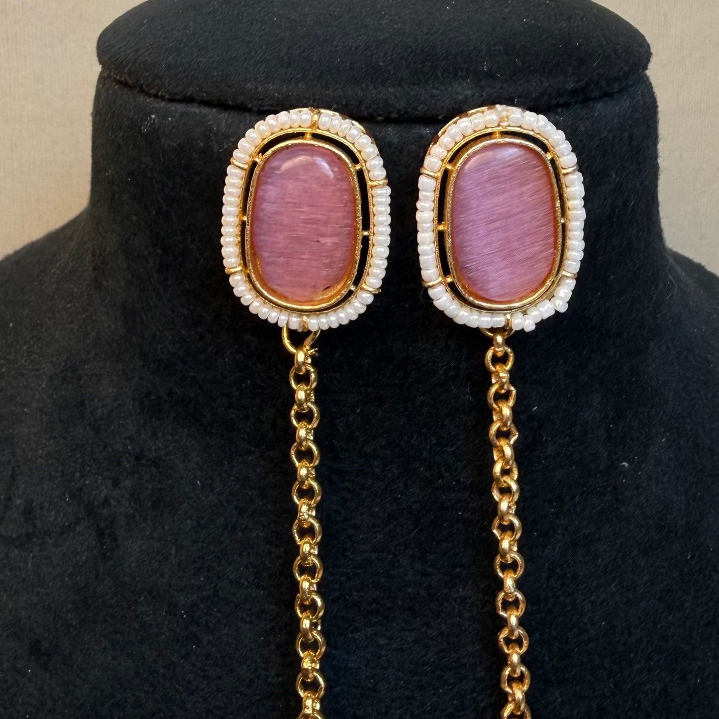 Premium Kashmiri Gold-Plated Chain Jhumka Earring Pink