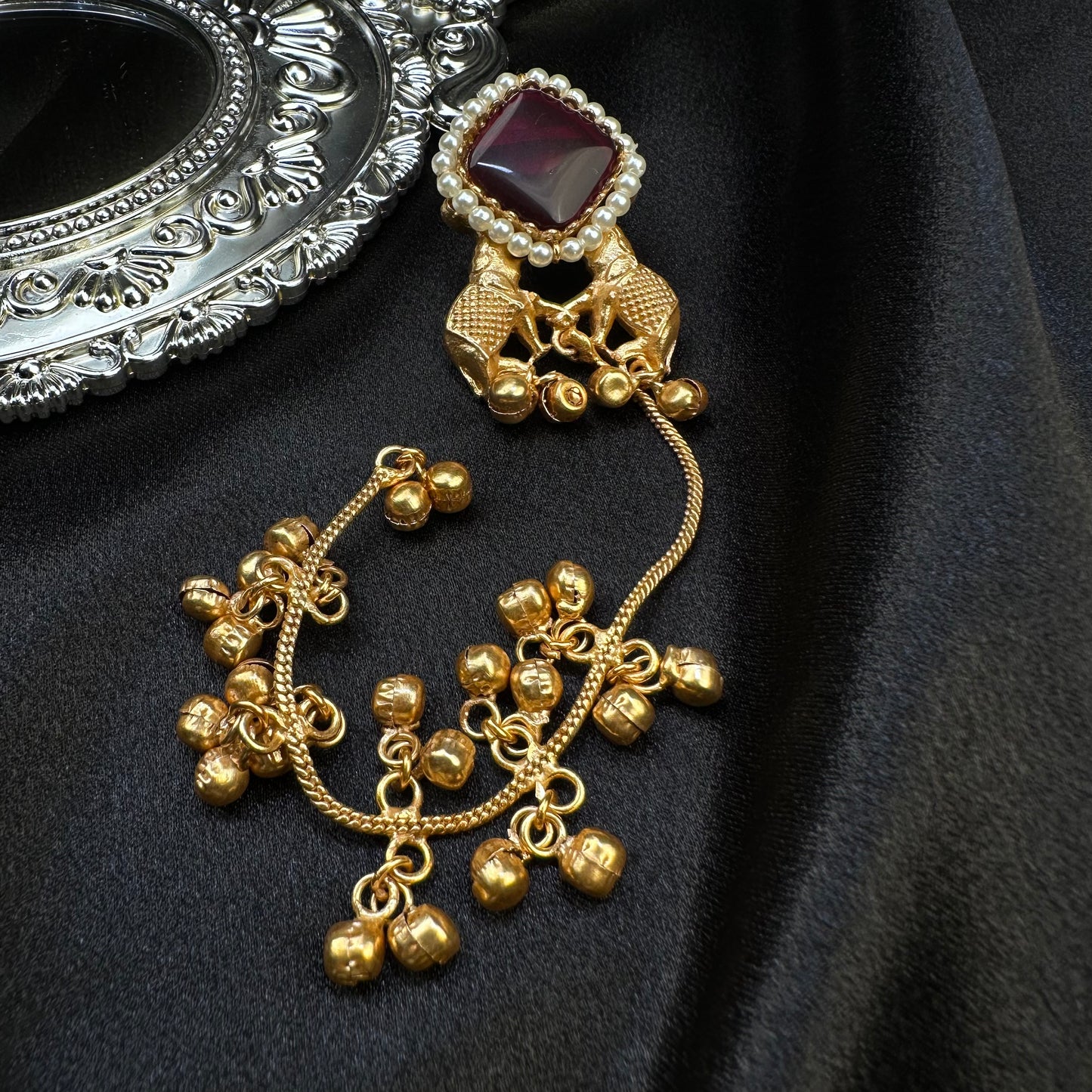 Premium Kashmiri Brass Ghungroo Long Earring Maroon