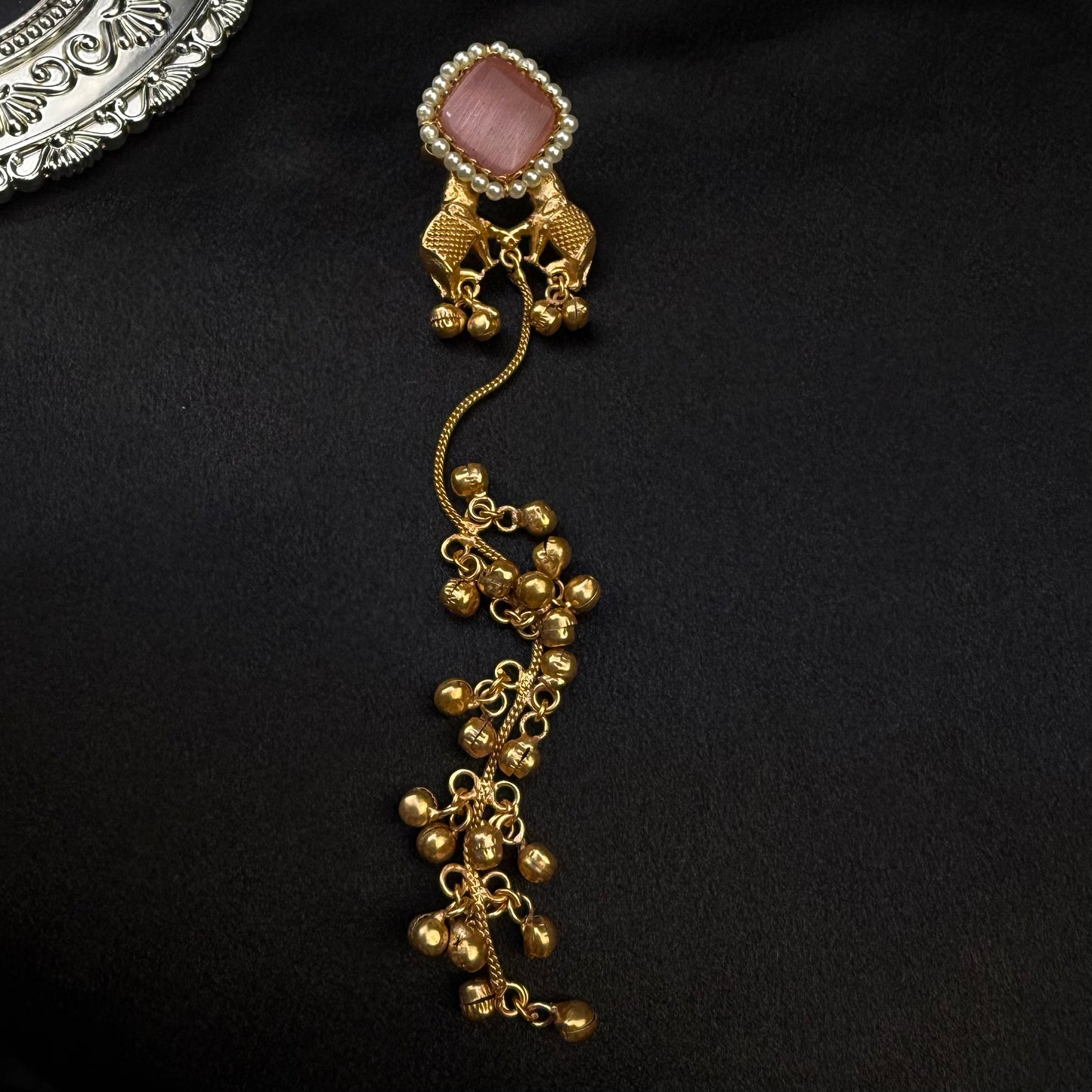 Premium Kashmiri Brass Ghungroo Long Earring Pink