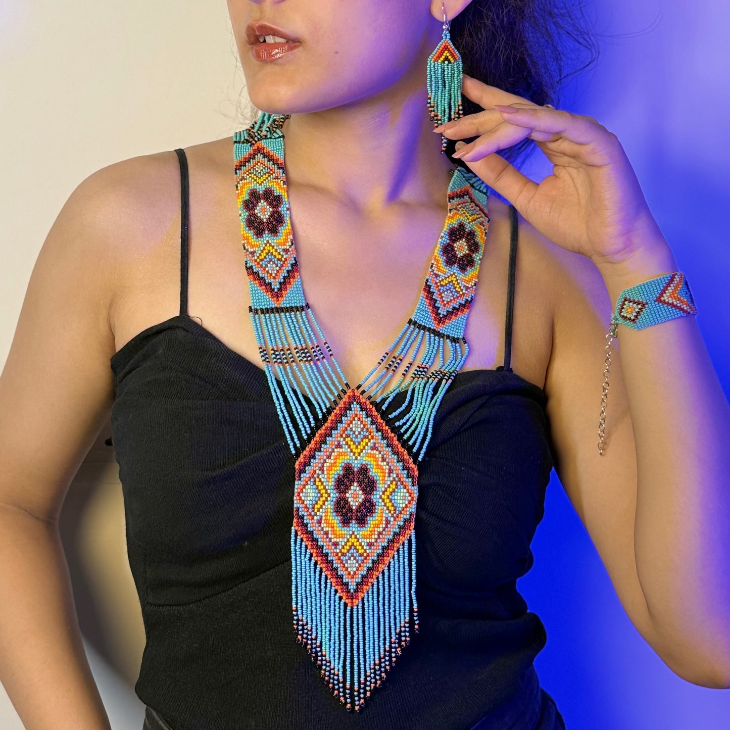 Handcrafted Jaco Tribal Beaded Jewelry Set – (Necklace, Earrings & Bracele)