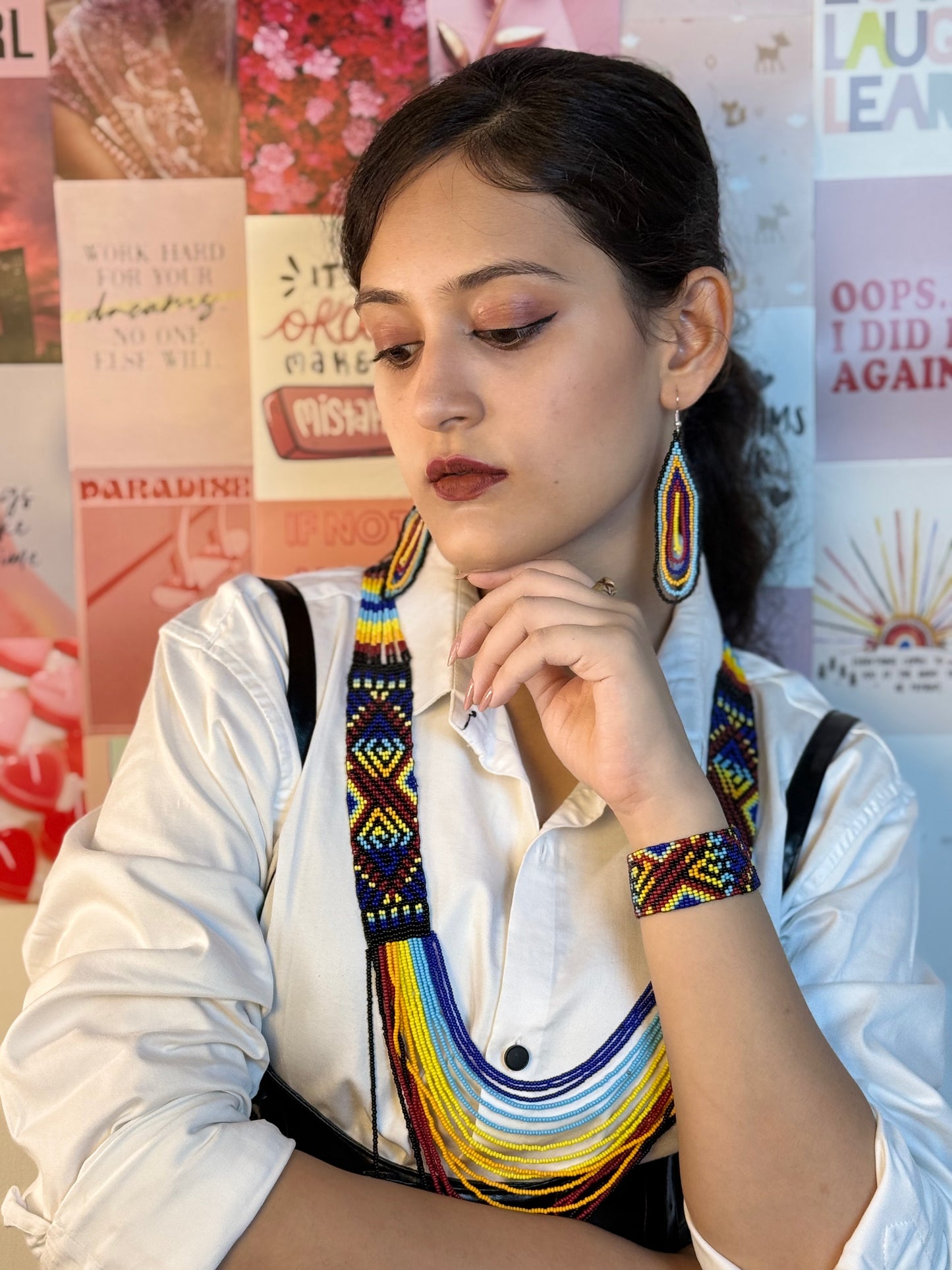 Handcrafted Jaco Tribal Beaded Jewelry Set – 3-Piece Set (Necklace, Earrings & Bracele)