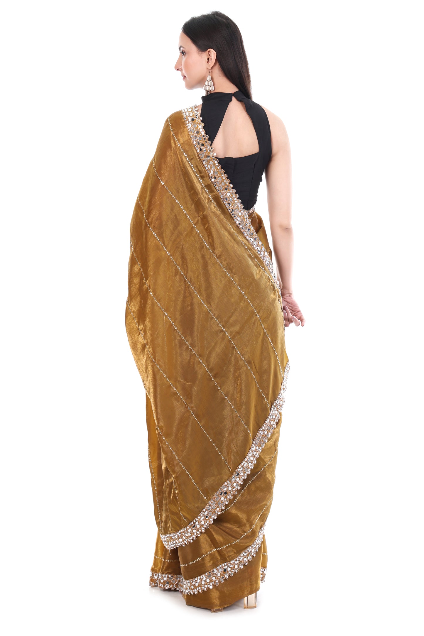 Zimmy Choo Satin Saree in Royal Gold