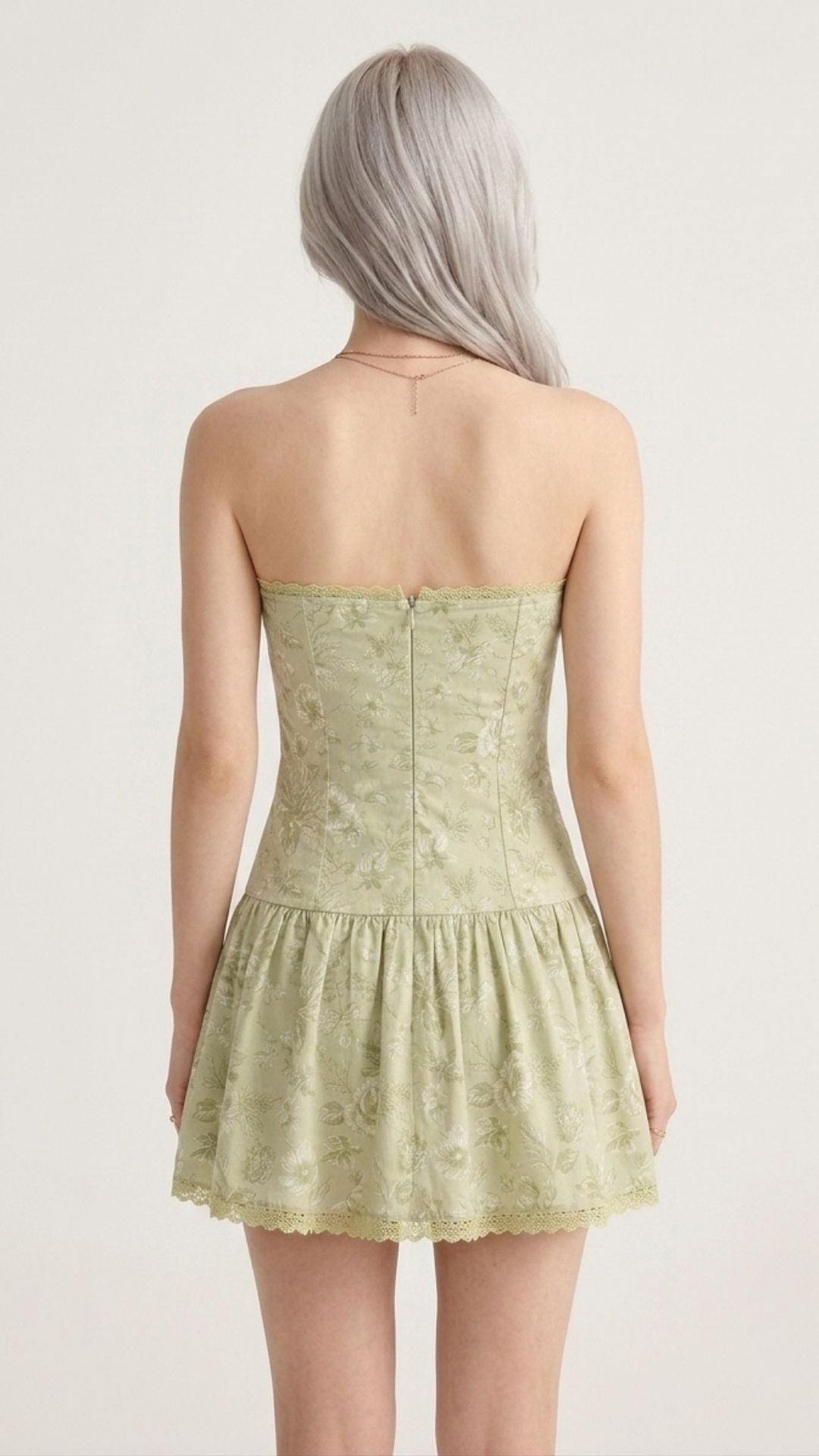 Women's Sage Green Floral Strapless Corset Mini Dress