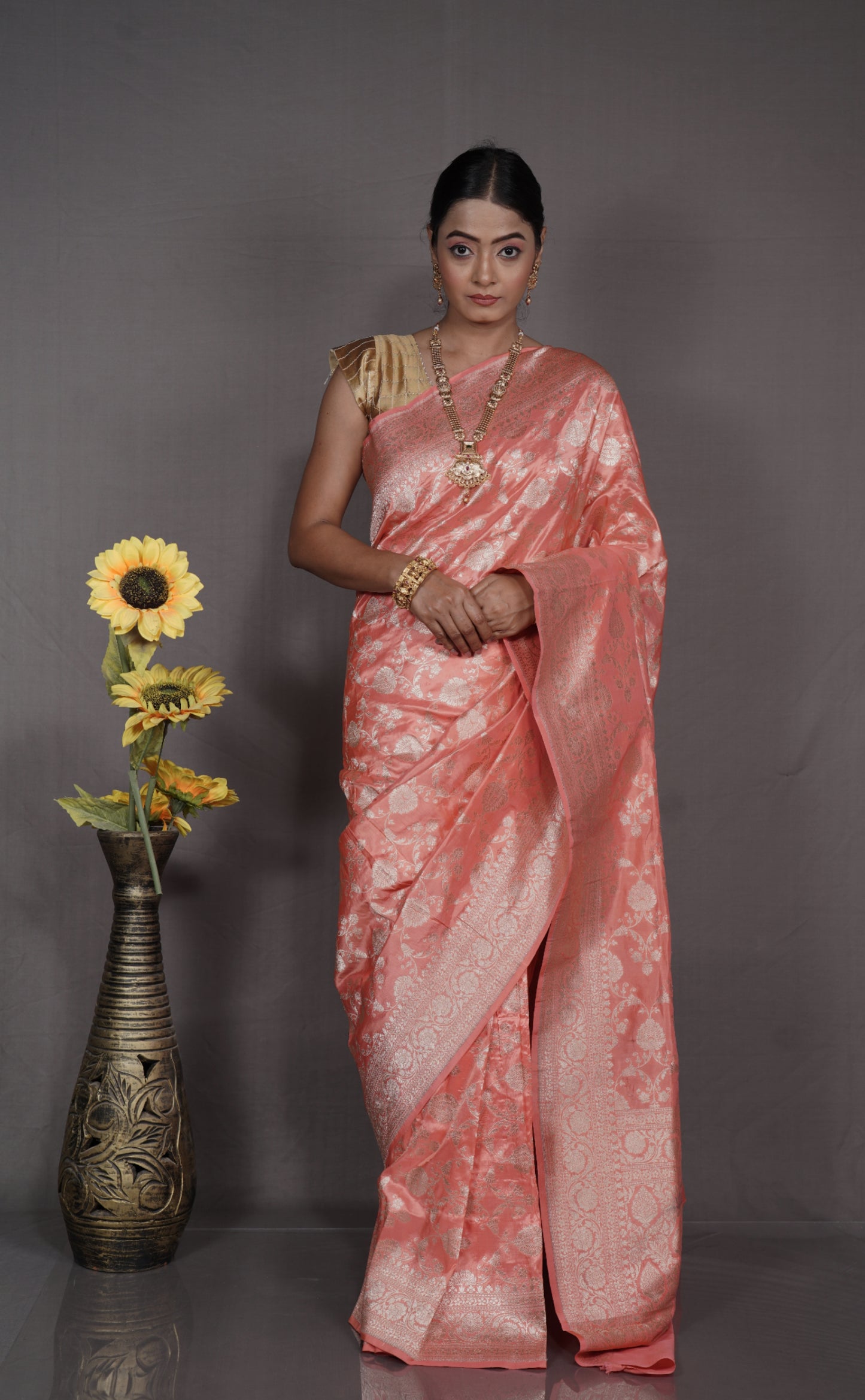 Pink Pure Katan Silk Banarasi Saree Pure Katan