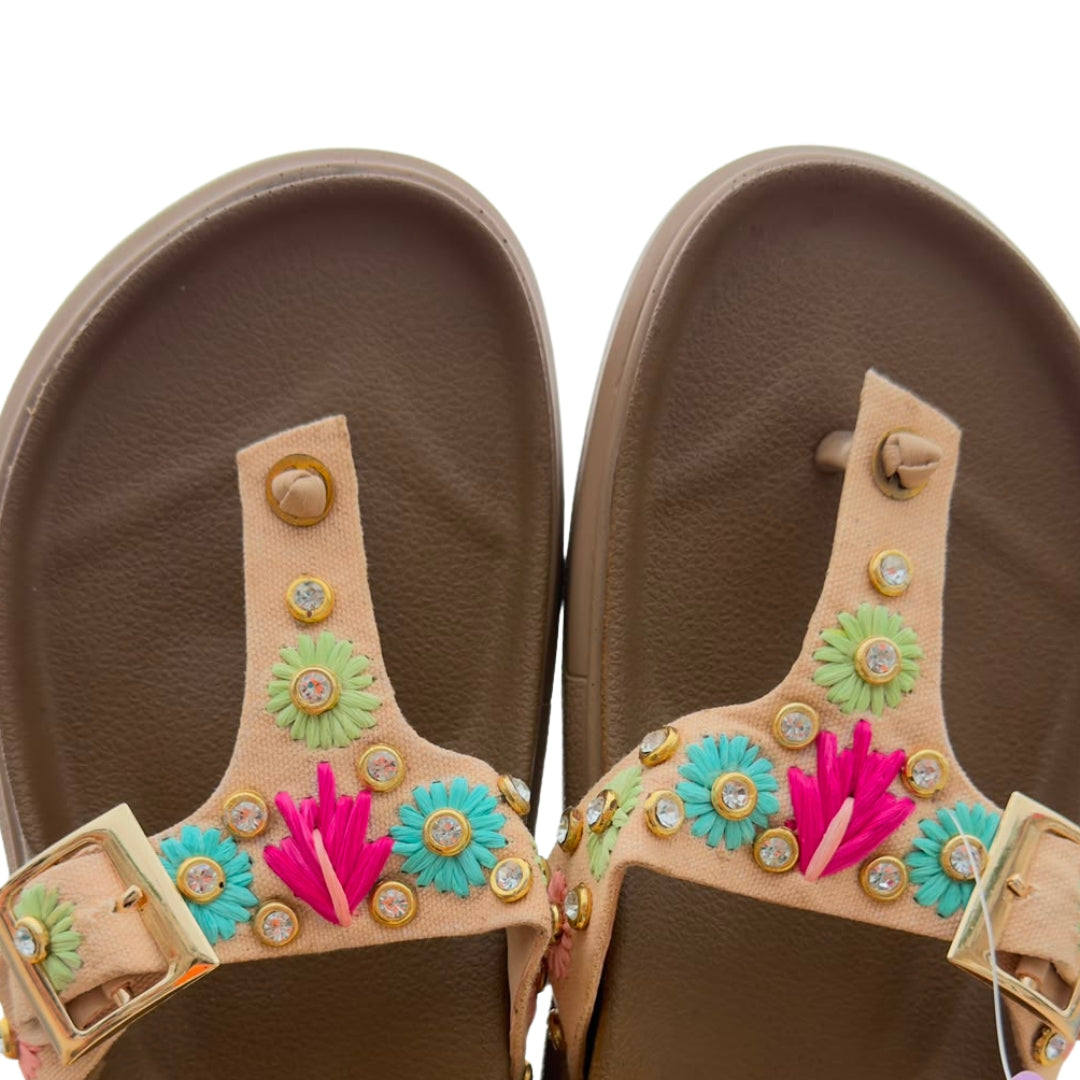 Floral Embellished Buckle Strap Slippers