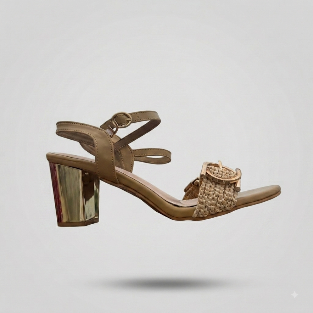 BanaraShe Women's Gold Accent Ankle Strap Heels