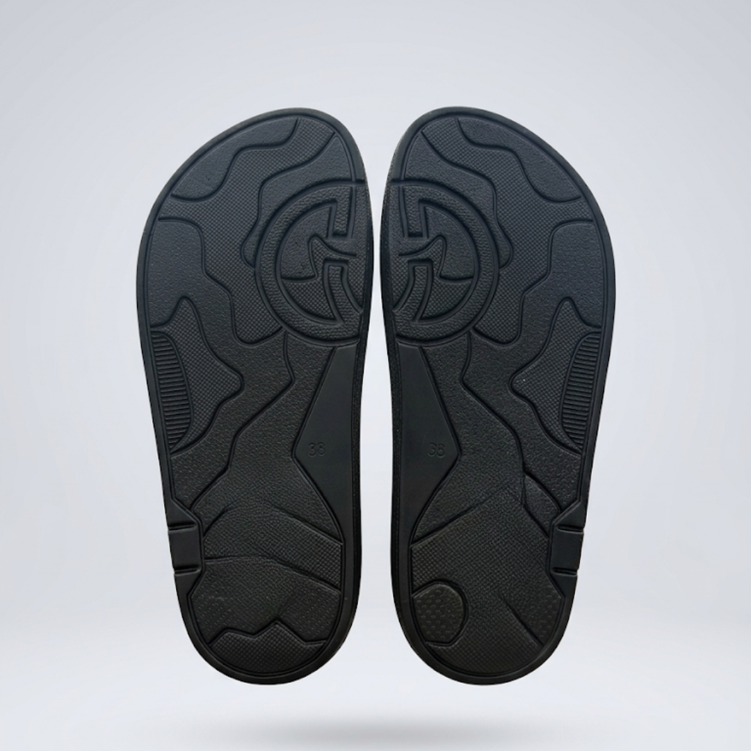 Banarashe Black Floral Embroidered Buckled Comfort Slides
