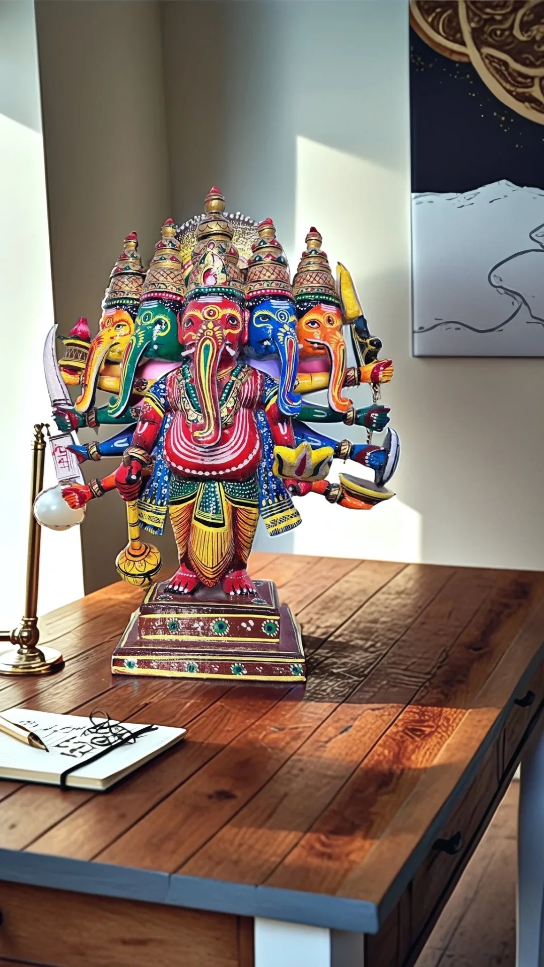 Wooden Multicoloured Panchmukhi Ganpati Idol - Baranashe - Wooden Multicoloured Panchmukhi Ganpati Idol