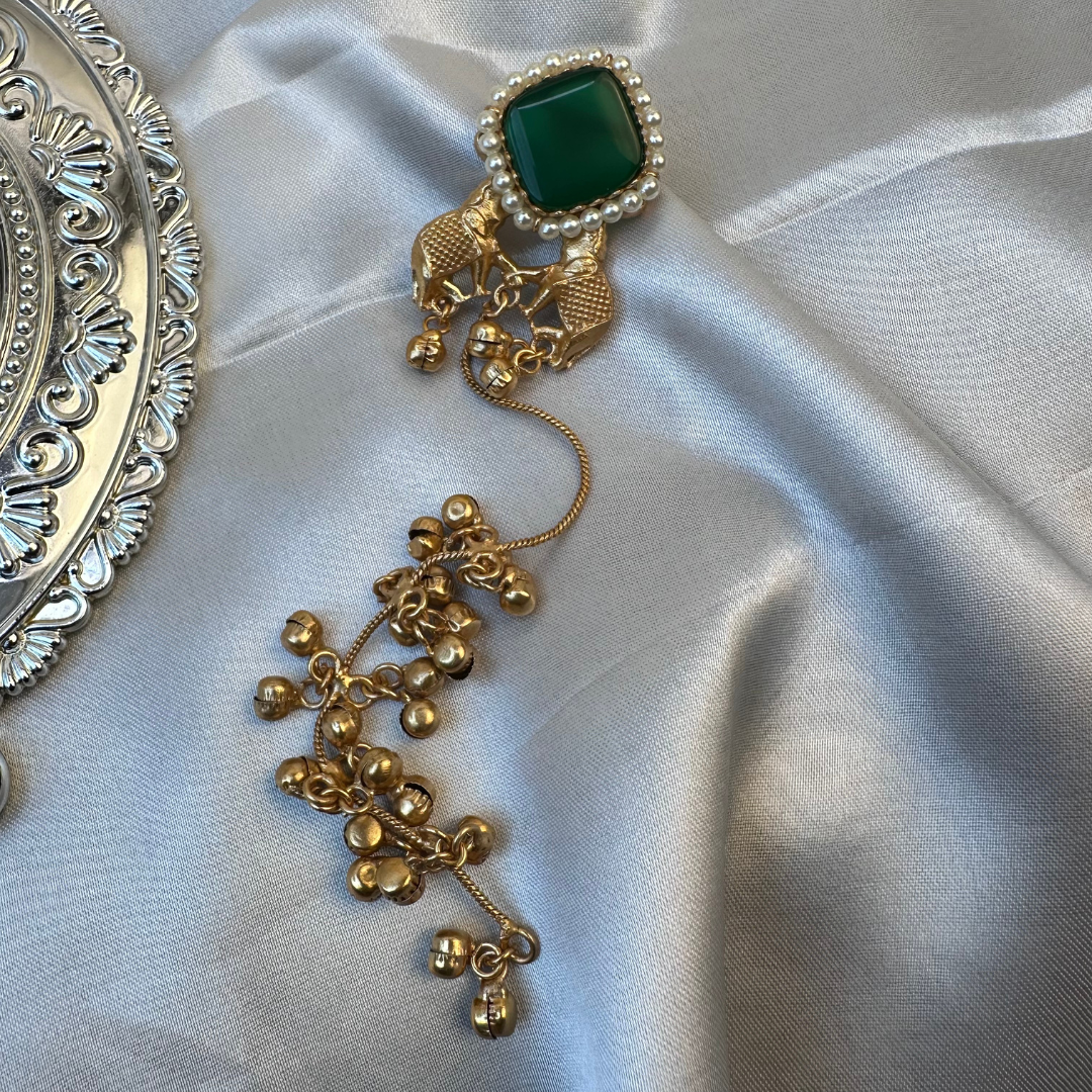Kashmiri Brass Ghungroo Long Earring Green