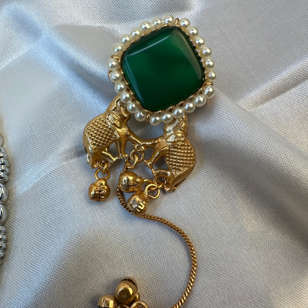 Kashmiri Brass Ghungroo Long Earring Green