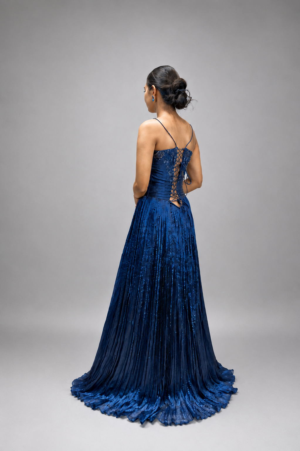 Midnight Blue Crystal Embellished Sleeveless Gown
