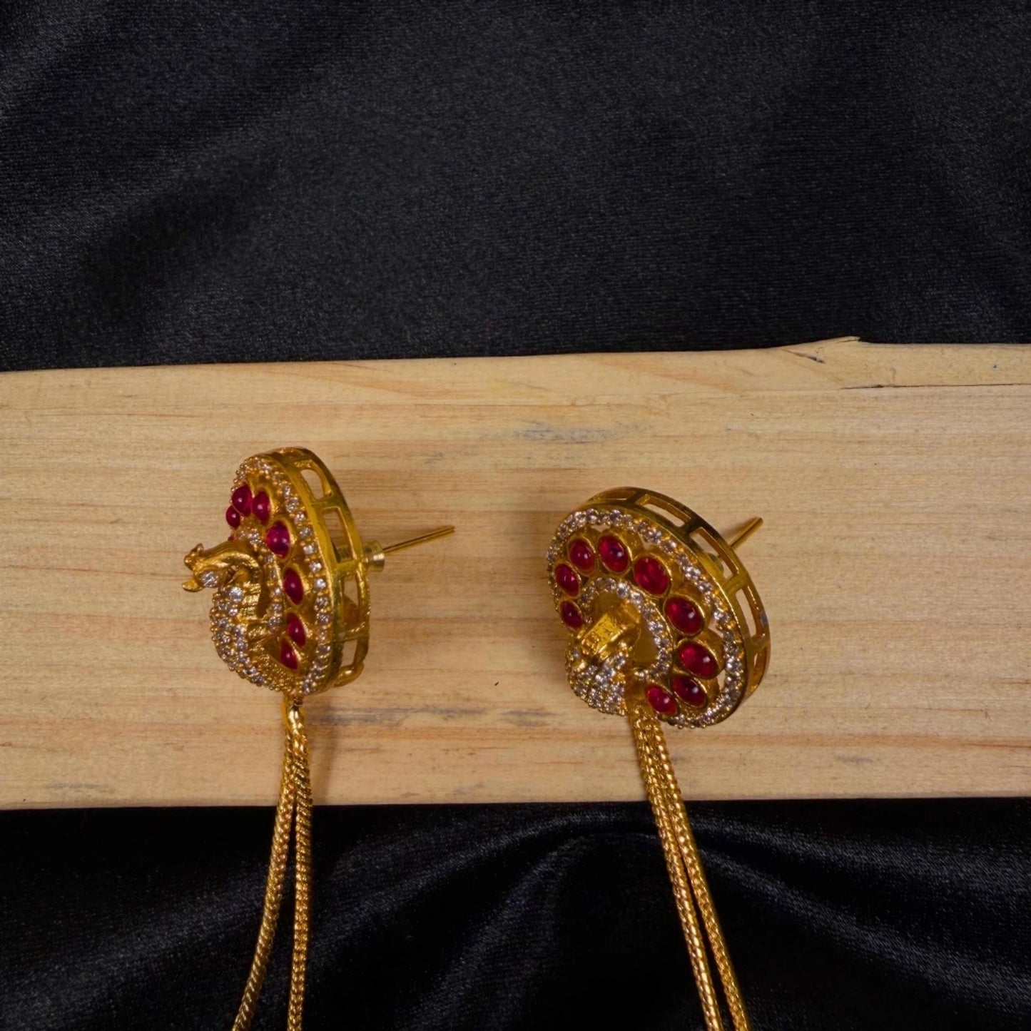 Red Stone Kashmiri Dangler Earrings for Women