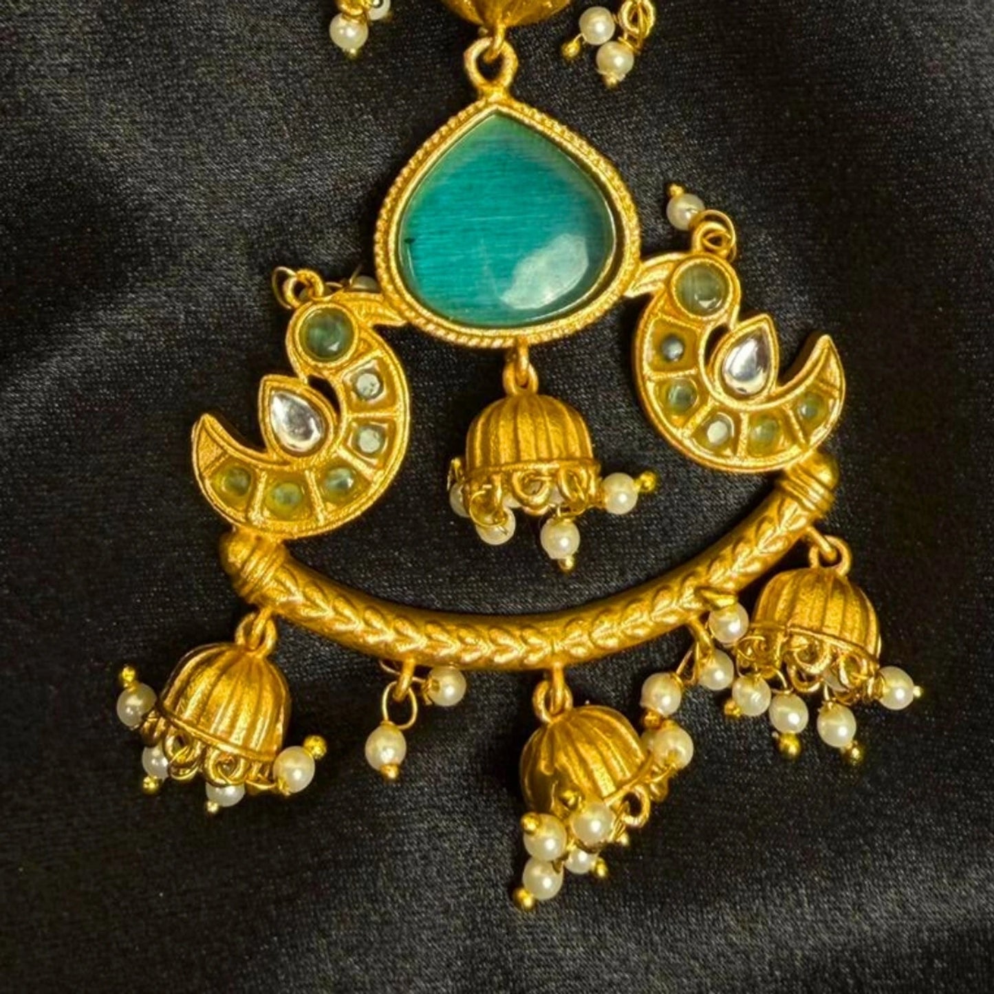 Green Stone Kashmiri Chandbali Earrings for Women