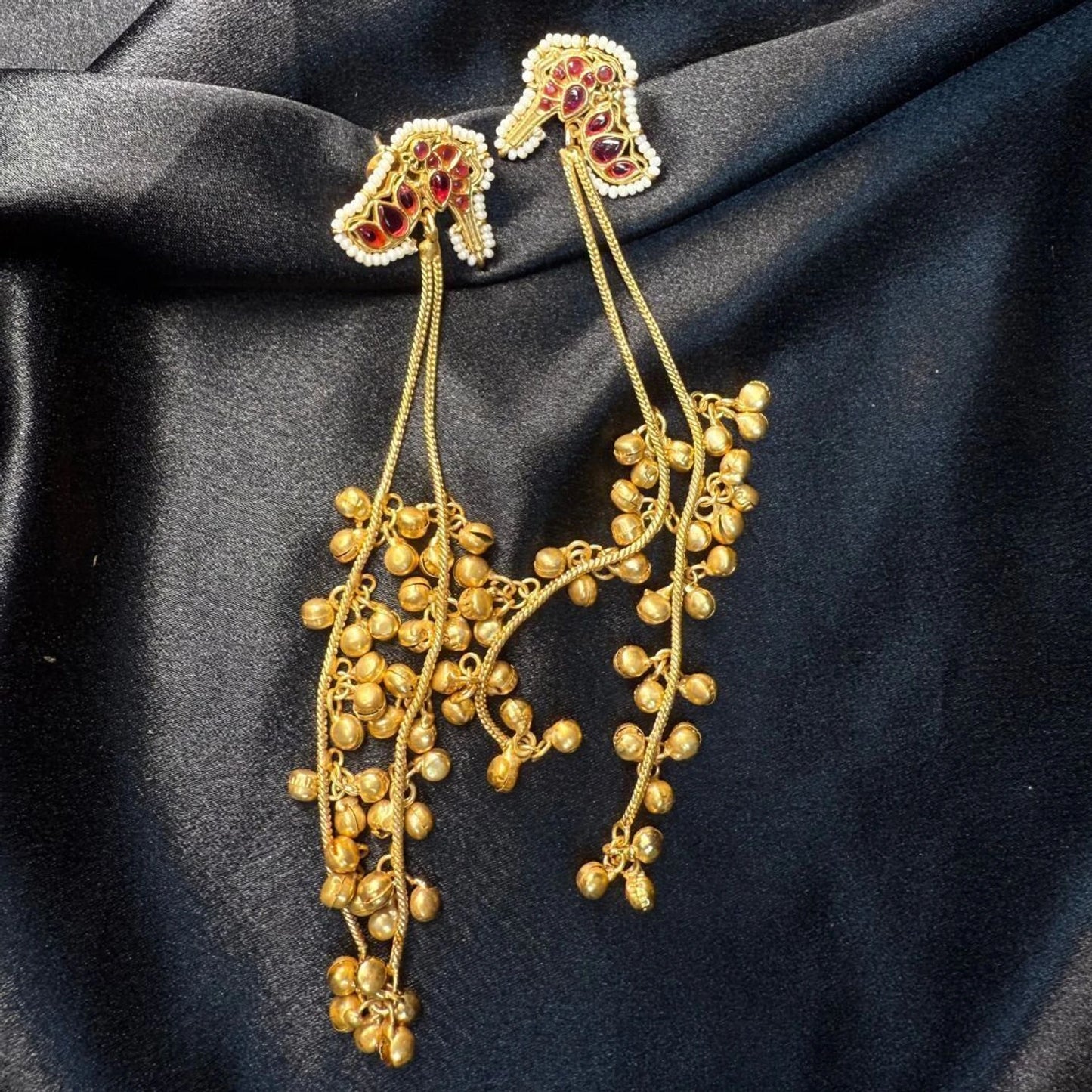 Maroon Stone Long Kashmiri Tassel Earrings for Women