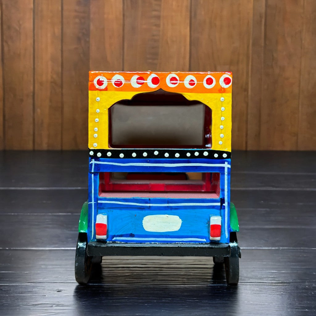 Wooden Handicraft E Rickshaw - Yellow & Blue
