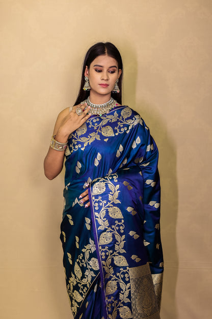 Raja Neel Royal Blue Pure Katan Silk Saree