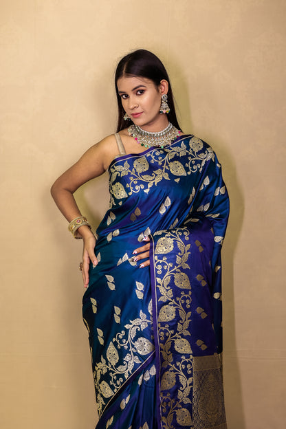 Raja Neel Royal Blue Pure Katan Silk Saree