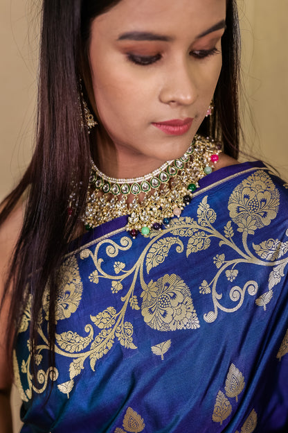Raja Neel Royal Blue Pure Katan Silk Saree