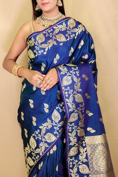 Raja Neel Royal Blue Pure Katan Silk Saree