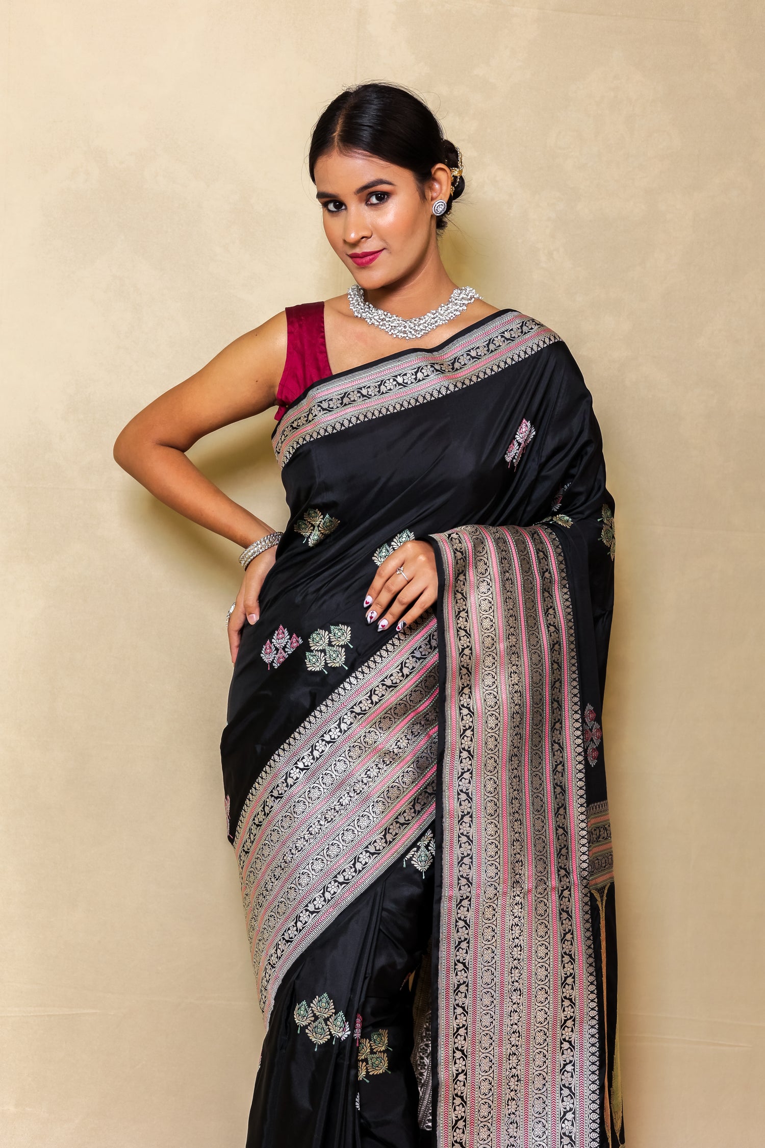 Matte Black Banarasi Cotton Pure Silk Saree