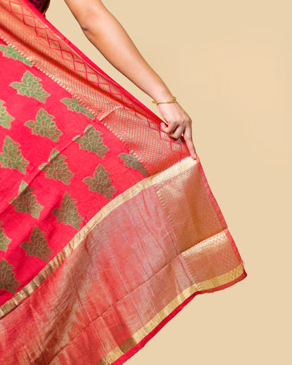 Red Banarasi Silk Saree with Brocade Blouse