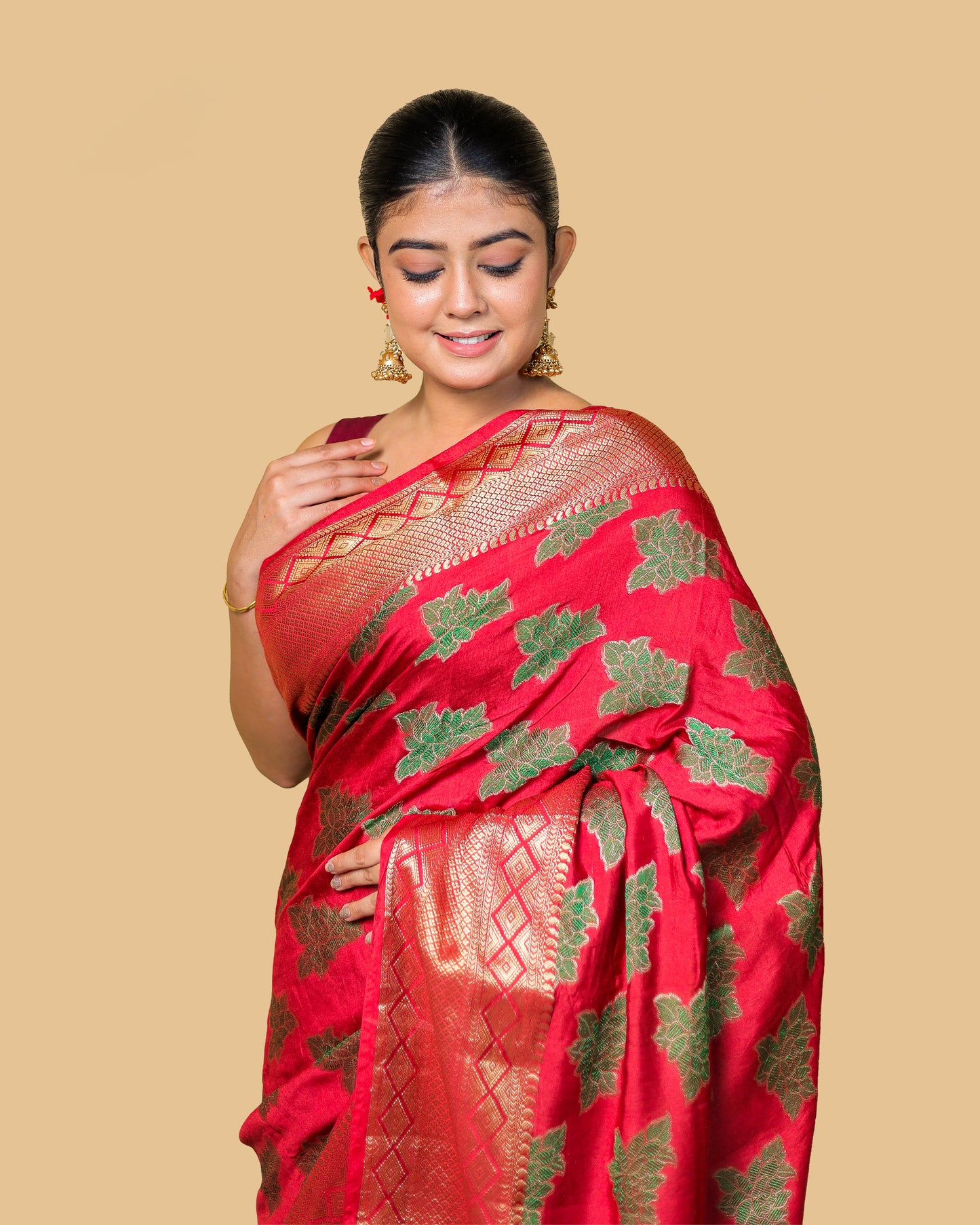 Red Banarasi Silk Saree with Brocade Blouse
