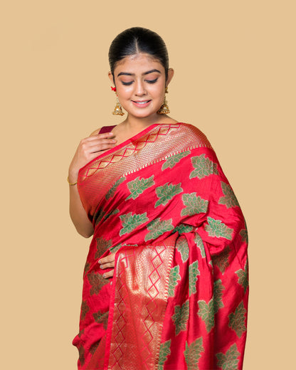 Red Banarasi Silk Saree with Brocade Blouse