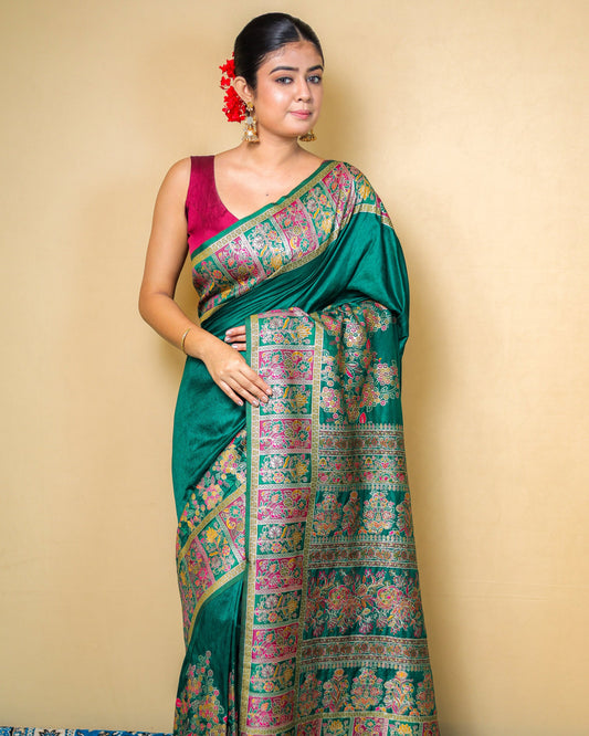 Green Meenakari Banarasi Silk Saree with Blouse Piece