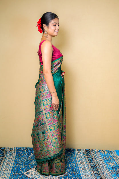 Green Meenakari Banarasi Silk Saree with Blouse Piece