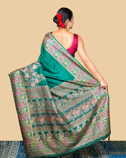 Green Meenakari Banarasi Silk Saree with Blouse Piece
