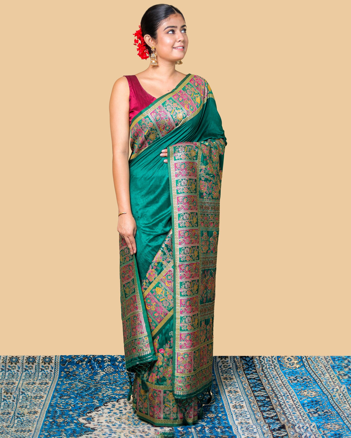Green Meenakari Banarasi Silk Saree with Blouse Piece
